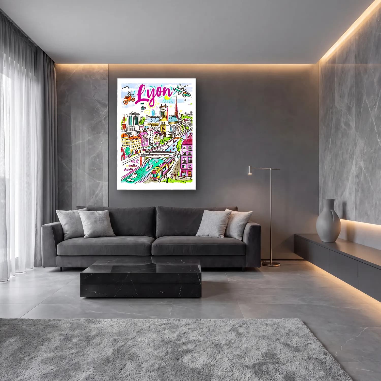 Vintage Poster Londra – Pembe Tonlar cam tablo — lüks salon duvarında