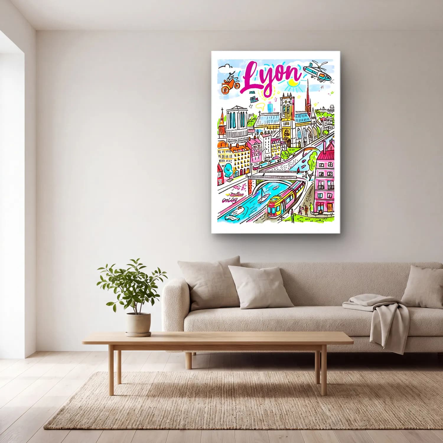 Vintage Poster Londra – Pembe Tonlar cam tablo — açık renk salonda