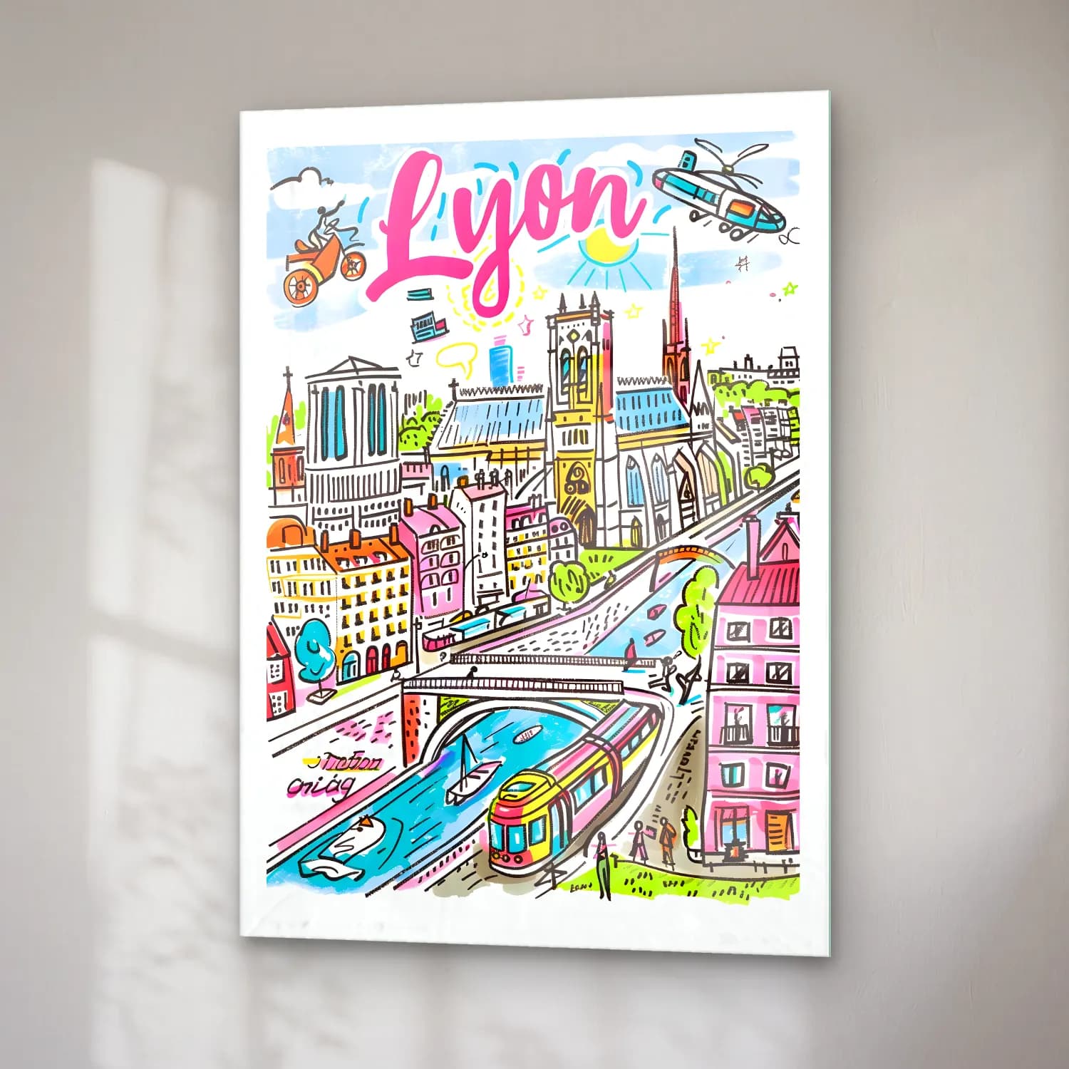 Vintage Poster Londra – Pembe Tonlar cam tablo — sağ açıdan görünüm