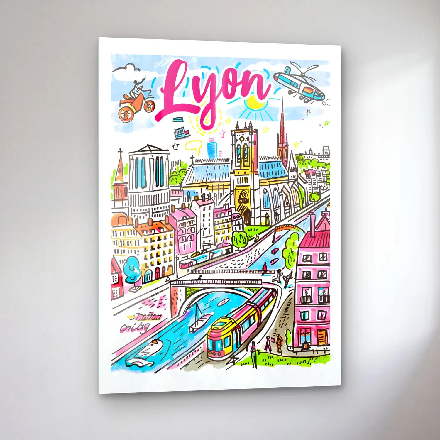 Vintage Poster Londra – Pembe Tonlar cam tablo — sol açıdan görünüm