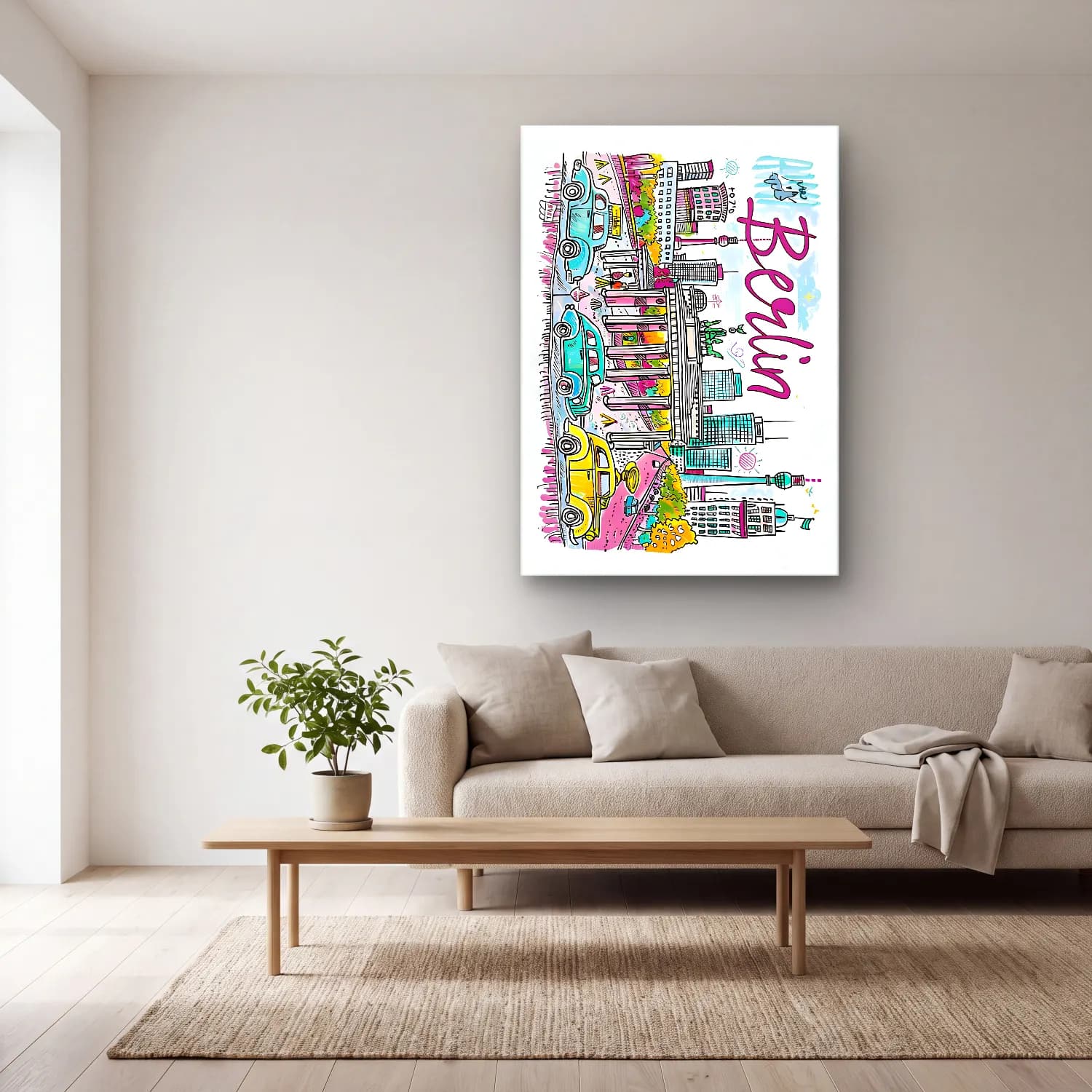 Pop Art Japon Şehri No. 6 cam tablo — açık renk salonda