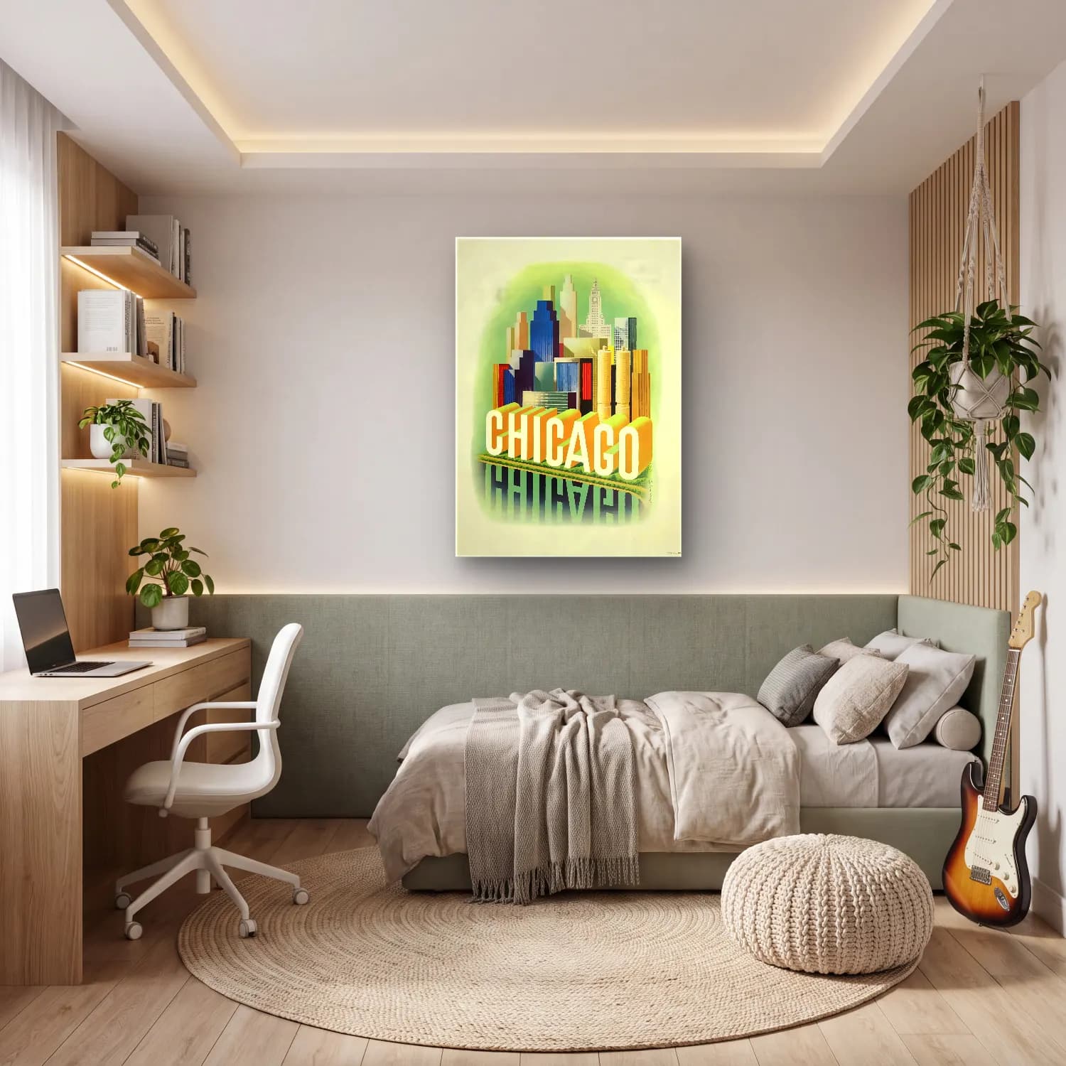 Vintage Poster Gece Şehir No. 4 cam tablo — genç odasında