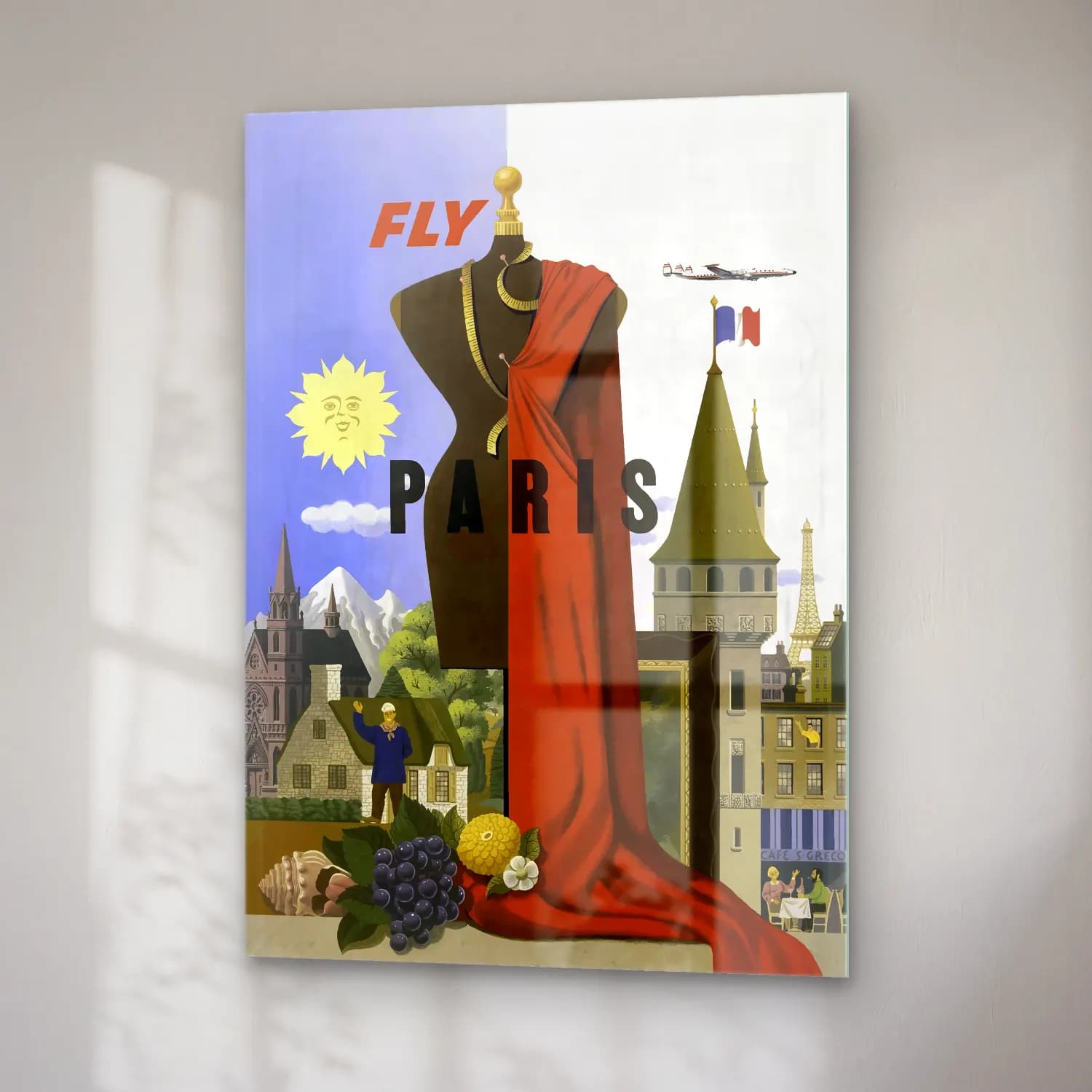 Vintage Poster Paris ve Eyfel Kulesi No. 4 cam tablo — sağ açıdan görünüm
