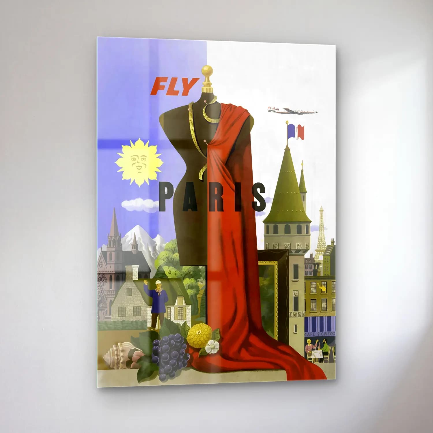 Vintage Poster Paris ve Eyfel Kulesi No. 4 cam tablo — sol açıdan görünüm