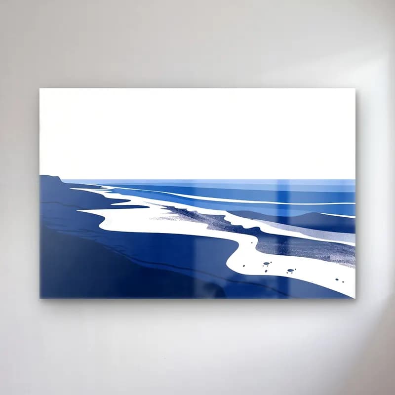 Simple Drawing – navy blue – Mavi Tonlar cam tablo — Simple Drawing – navy blue – Mavi Tonlar — modern soyut sakin deniz ufku