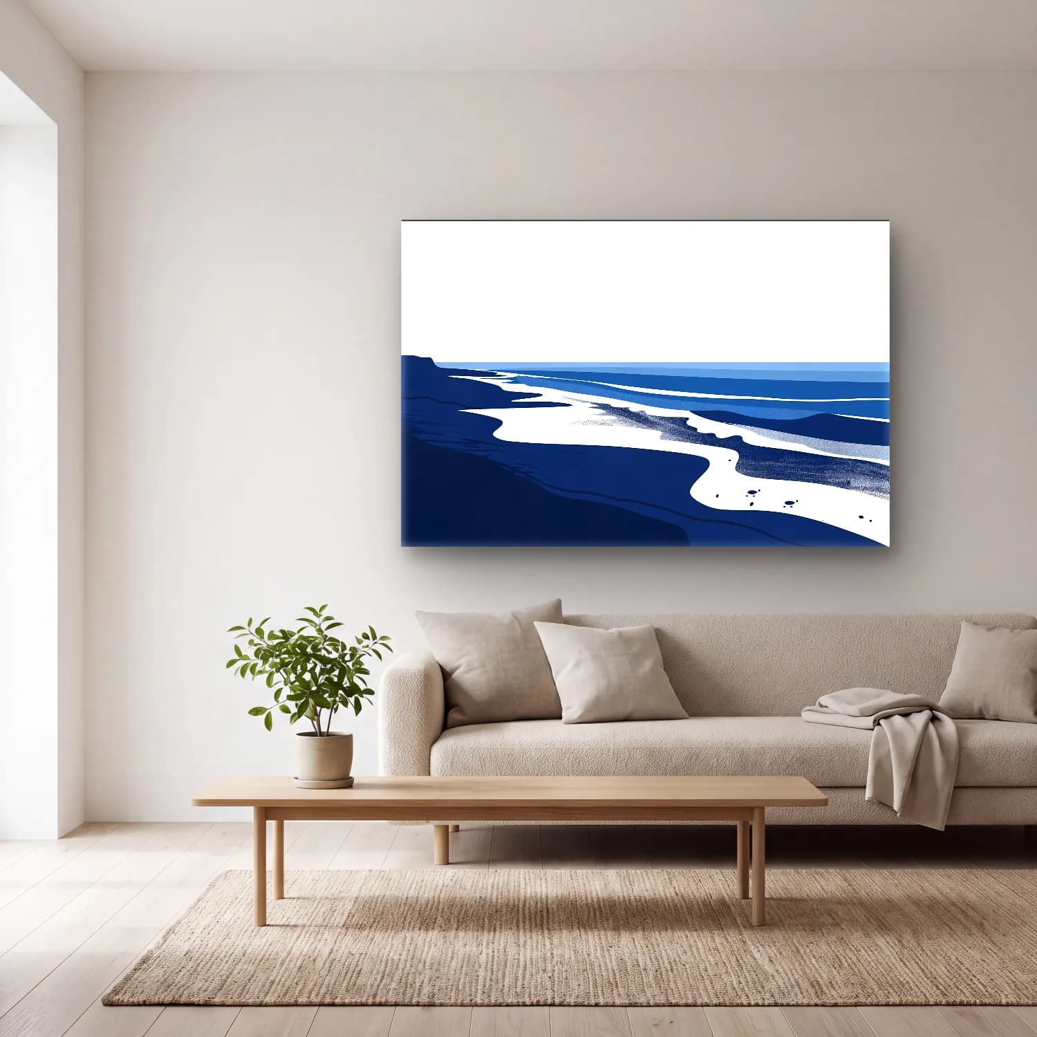 Simple Drawing – navy blue – Mavi Tonlar cam tablo — açık renk salonda