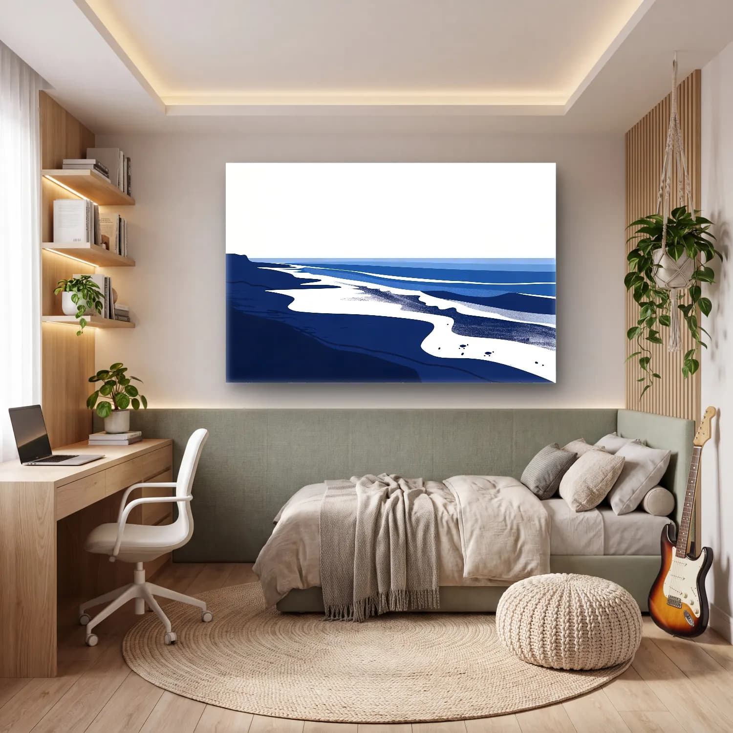 Simple Drawing – navy blue – Mavi Tonlar cam tablo — genç odasında