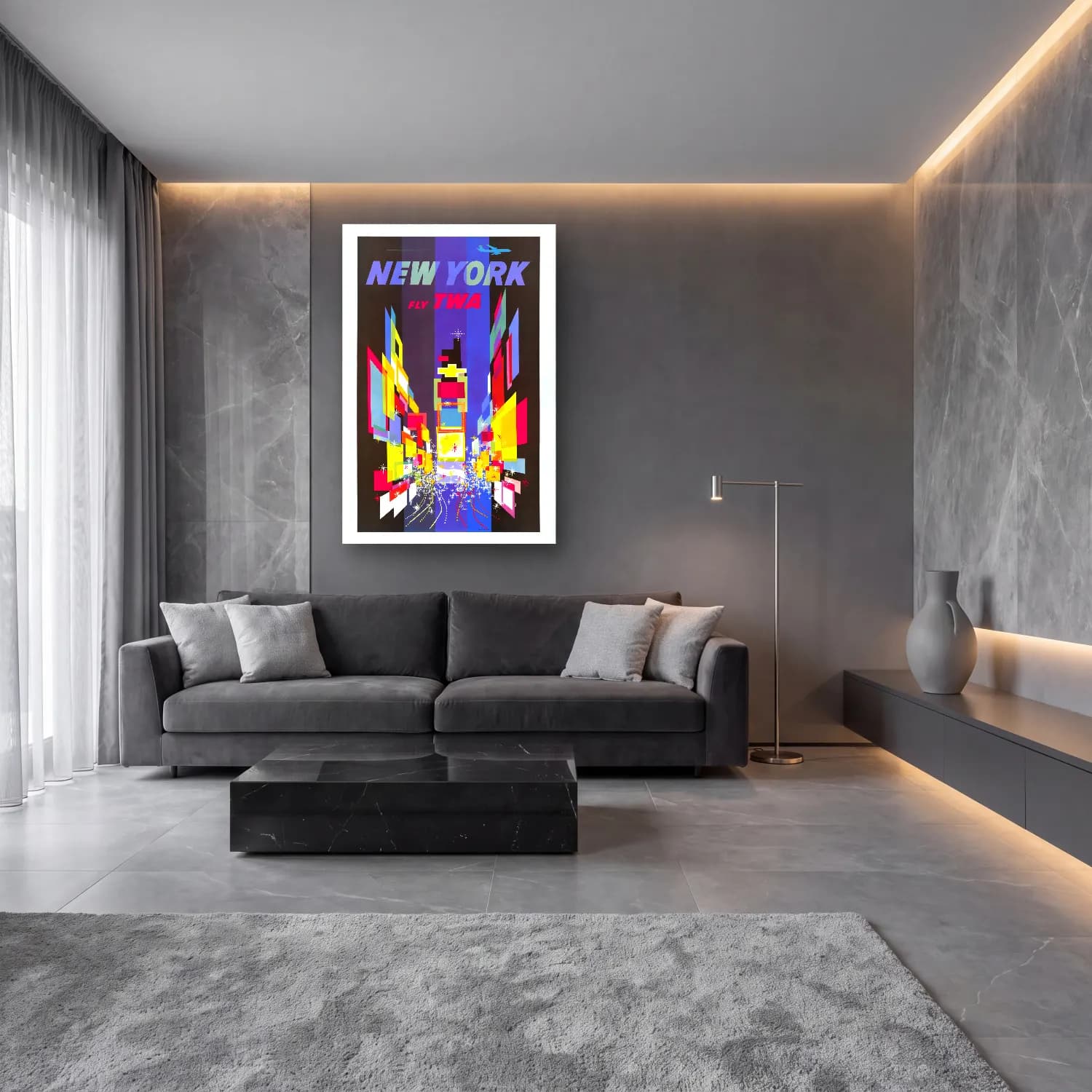 Vintage Poster Gece Şehir No. 5 cam tablo — lüks salon duvarında