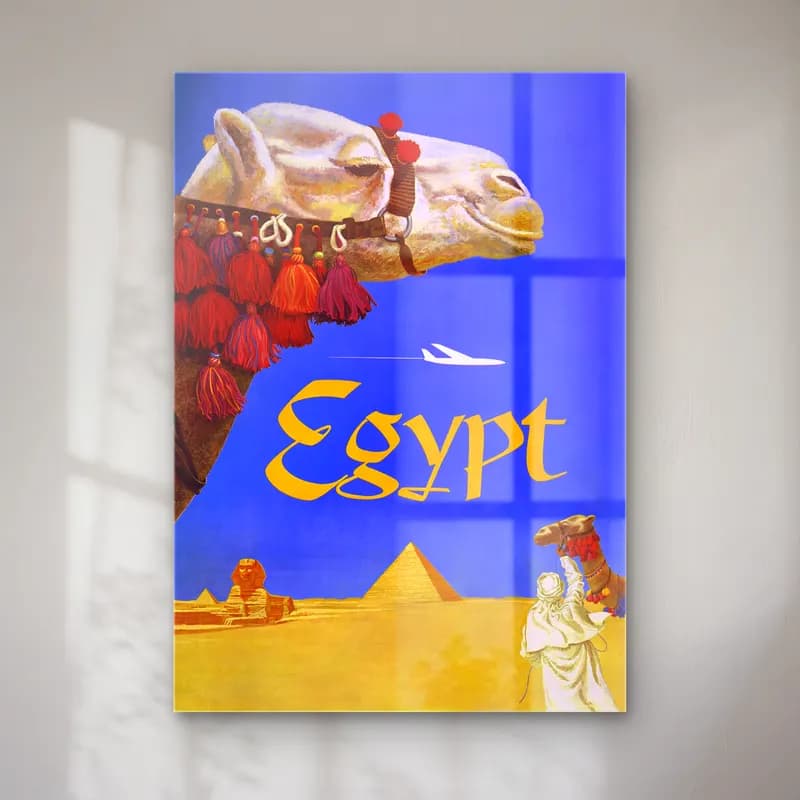 Vintage Poster Mısır Piramitleri – Sarı Tonlar cam tablo — Vintage Poster Mısır Piramitleri – Sarı Tonlar — vintage poster mısır piramitleri