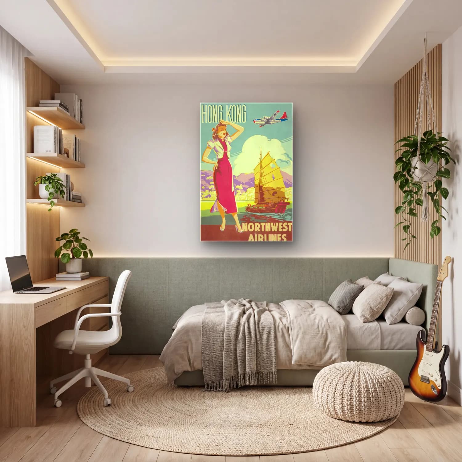 Vintage Poster Elbiseli Kadın No. 63 cam tablo — genç odasında