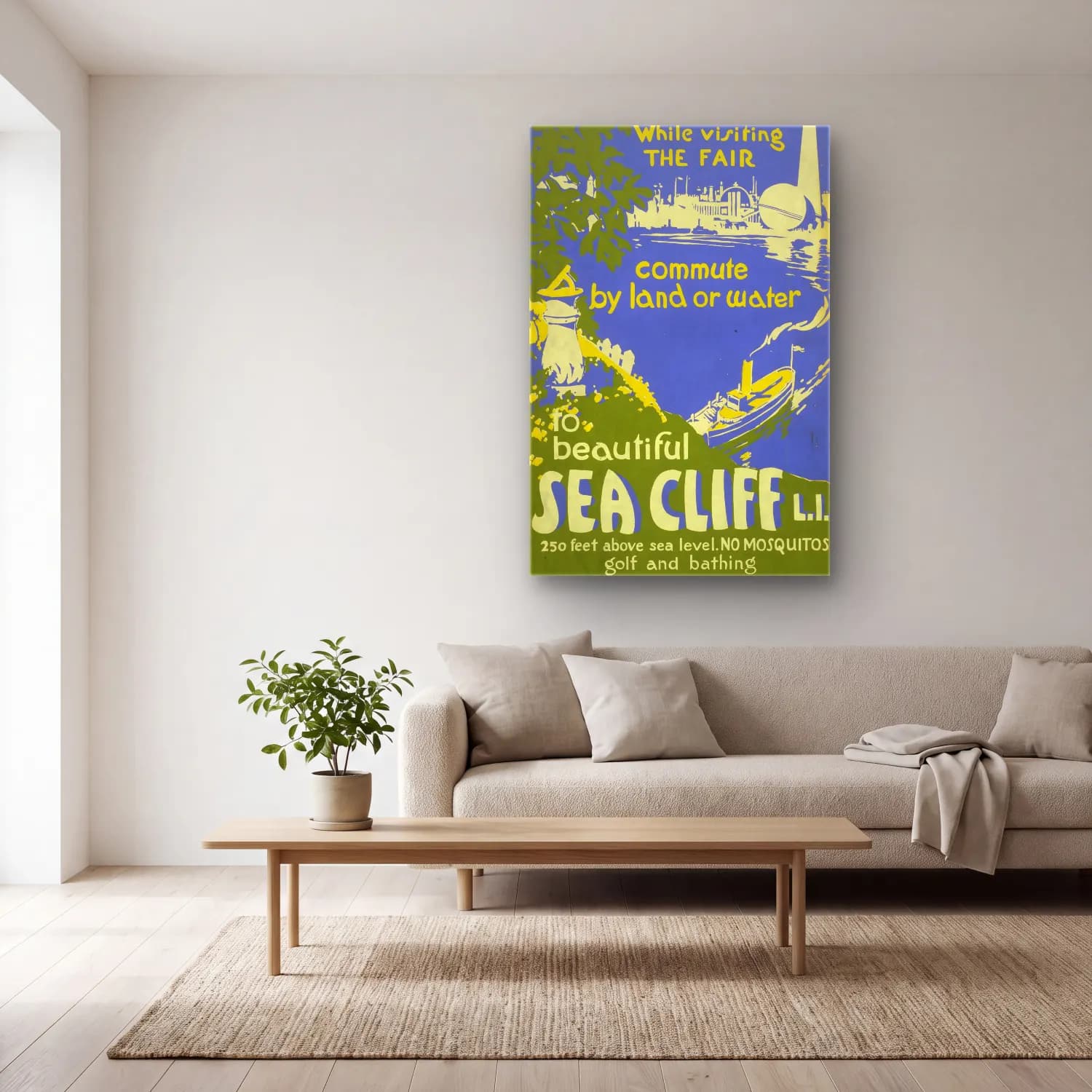 Vintage Poster Deniz Feneri – Sarı Tonlar cam tablo — açık renk salonda