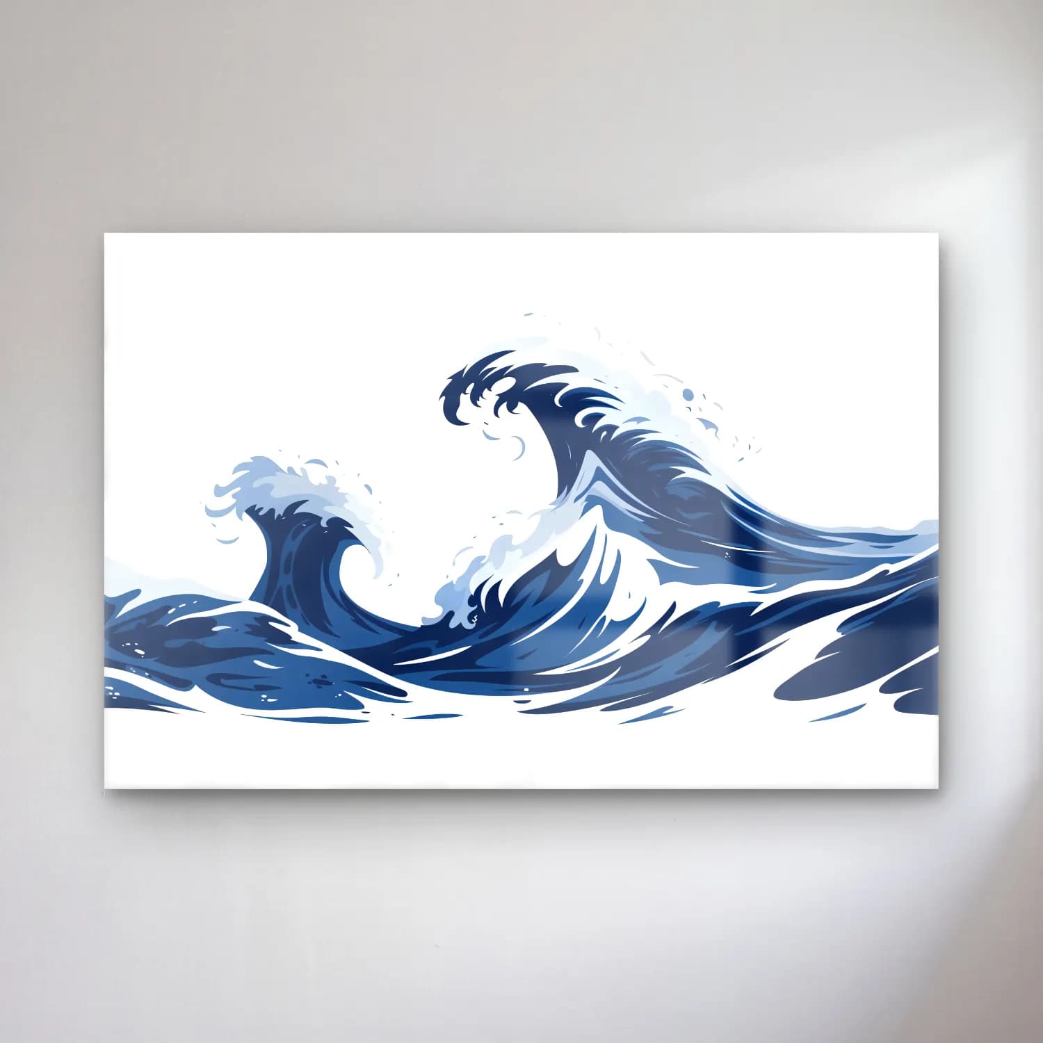 Simple Drawing – navy blue No. 19 cam tablo — Simple Drawing – navy blue No. 19 — vintage dalgalı sahil