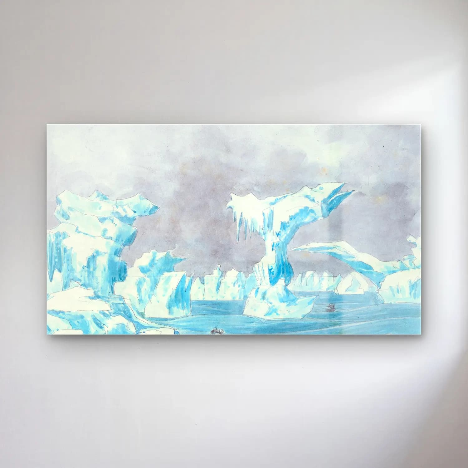 Charles Hamilton Smith – Scene Among the Ice in the Polar Sea cam tablo — Charles Hamilton Smith – Scene Among the Ice in the Polar Sea — suluboya karlı kış manzarası
