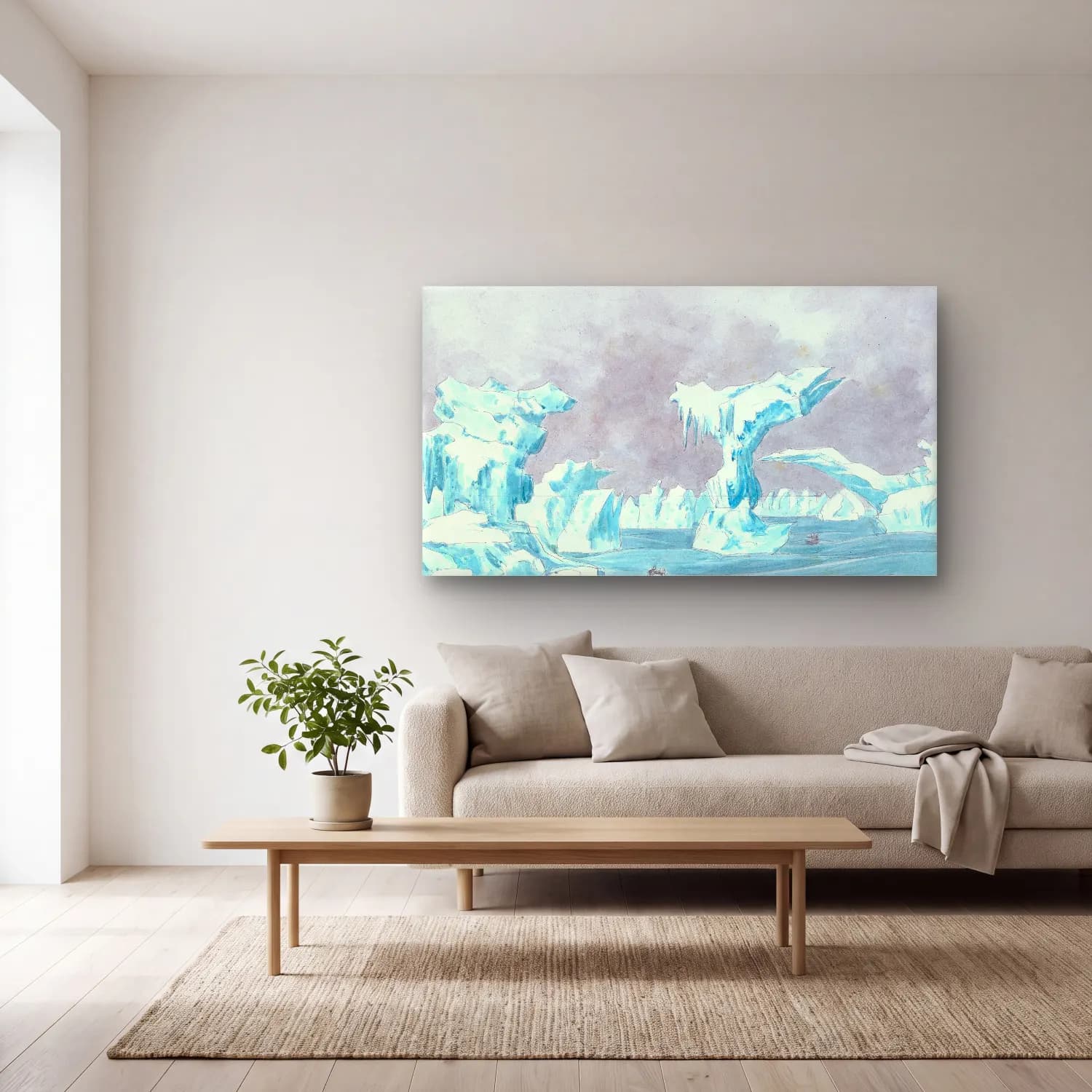 Charles Hamilton Smith – Scene Among the Ice in the Polar Sea cam tablo — açık renk salonda