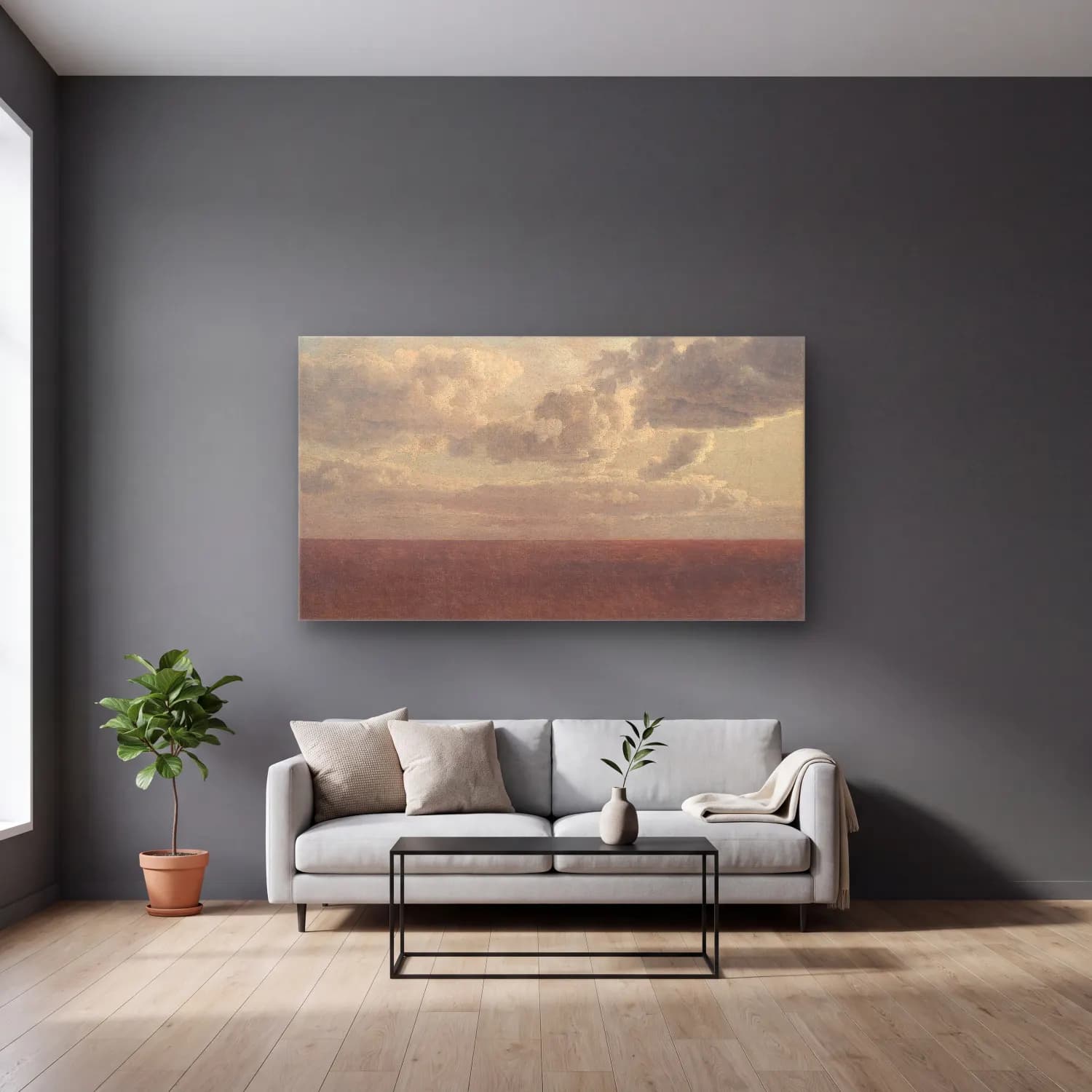 Christoffer Wilhelm Eckersberg – Study of Clouds over the Sea cam tablo — gri duvarlı salonda
