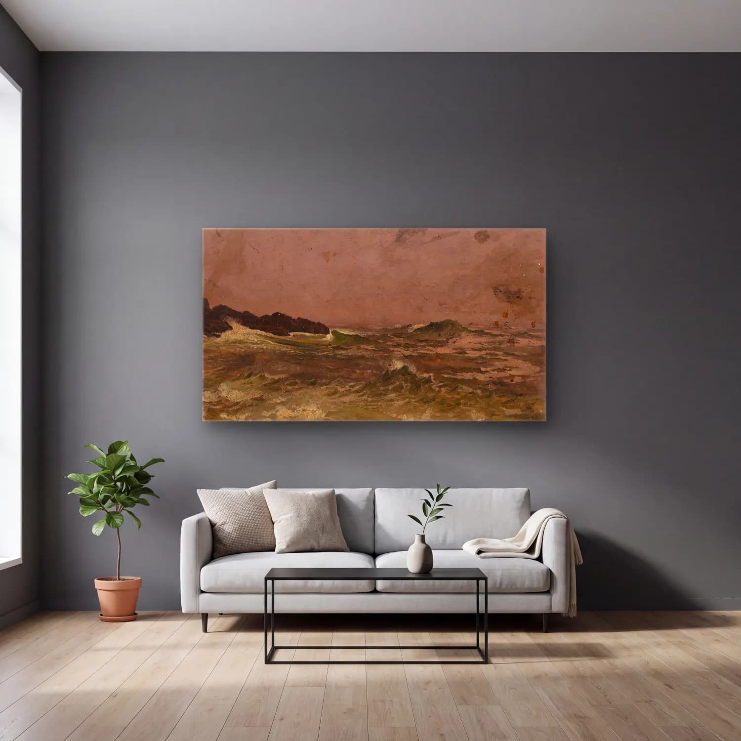 Frederic Edwin Church – Maine Coast cam tablo — gri duvarlı salonda
