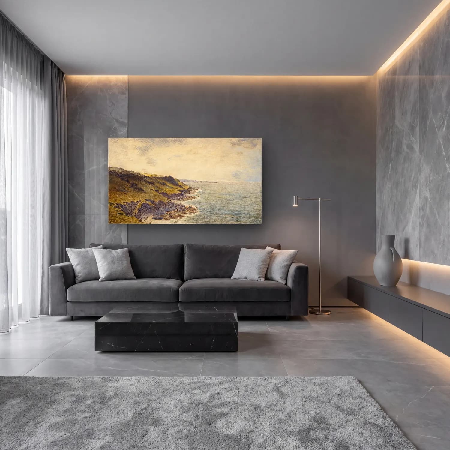 Empresyonist İtalyan Sahili No. 4 cam tablo — lüks salon duvarında