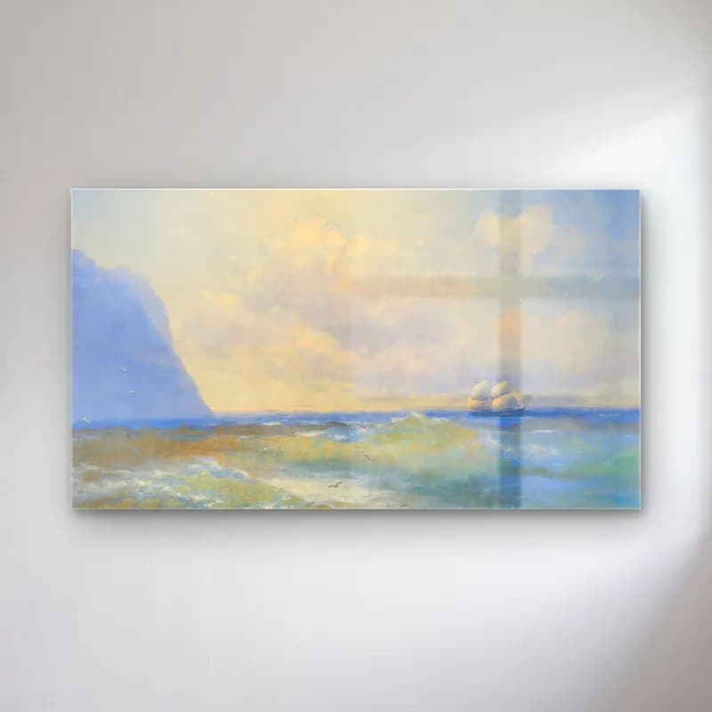 Konstantinovich Aivazovsky – Ship At Sea ( 1895) cam tablo — Konstantinovich Aivazovsky – Ship At Sea ( 1895) — yağlı boya fırtınalı denizde gemi