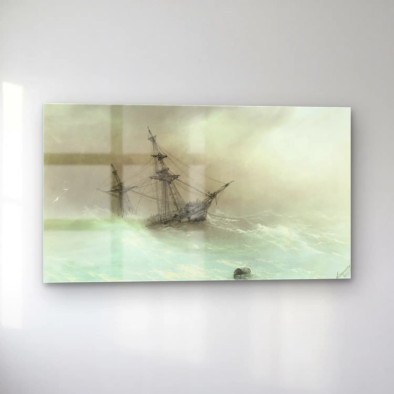 Konstantinovich Aivazovsky – Ship In A Stormy Sea cam tablo — sol açıdan görünüm