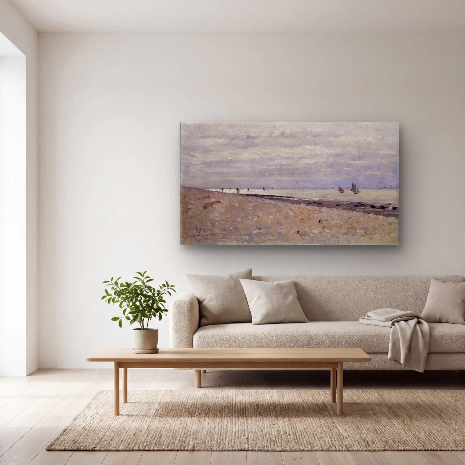 Richard Bergh – Sea Landscape off Honfleur cam tablo — açık renk salonda