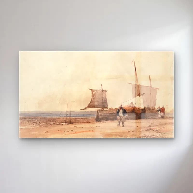 Richard Parkes Bonington – Beach Scene cam tablo — Richard Parkes Bonington – Beach Scene — suluboya liman ve tekneler