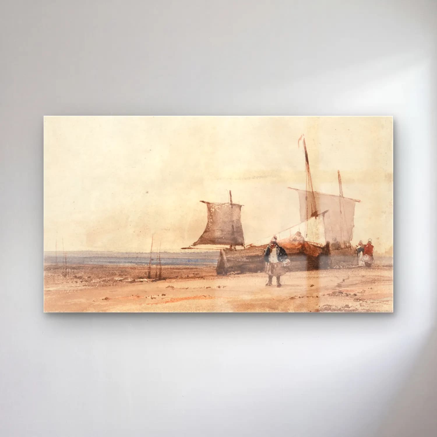 Richard Parkes Bonington – Beach Scene cam tablo — Richard Parkes Bonington – Beach Scene — suluboya liman ve tekneler