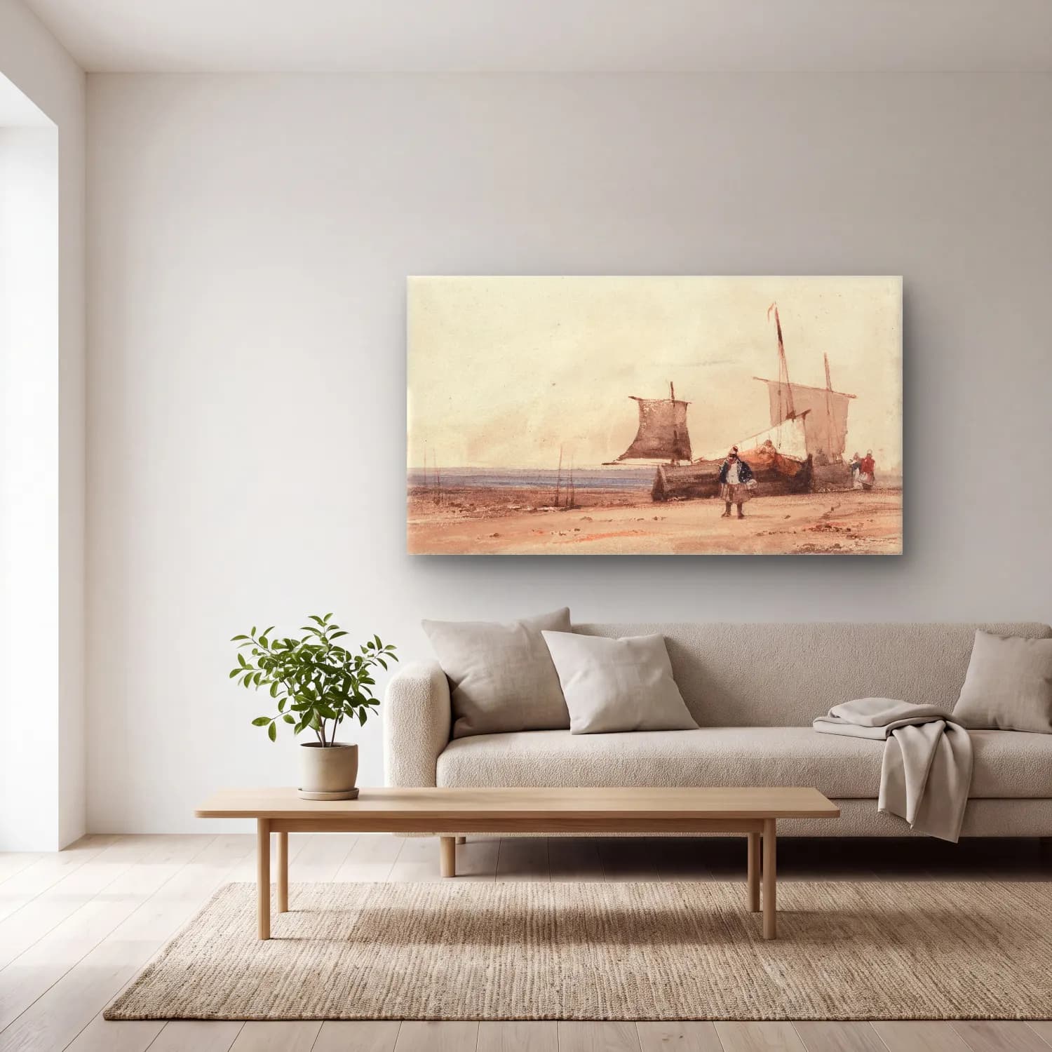 Richard Parkes Bonington – Beach Scene cam tablo — açık renk salonda