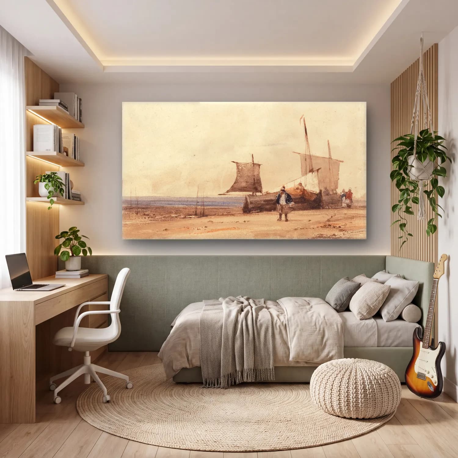 Richard Parkes Bonington – Beach Scene cam tablo — genç odasında