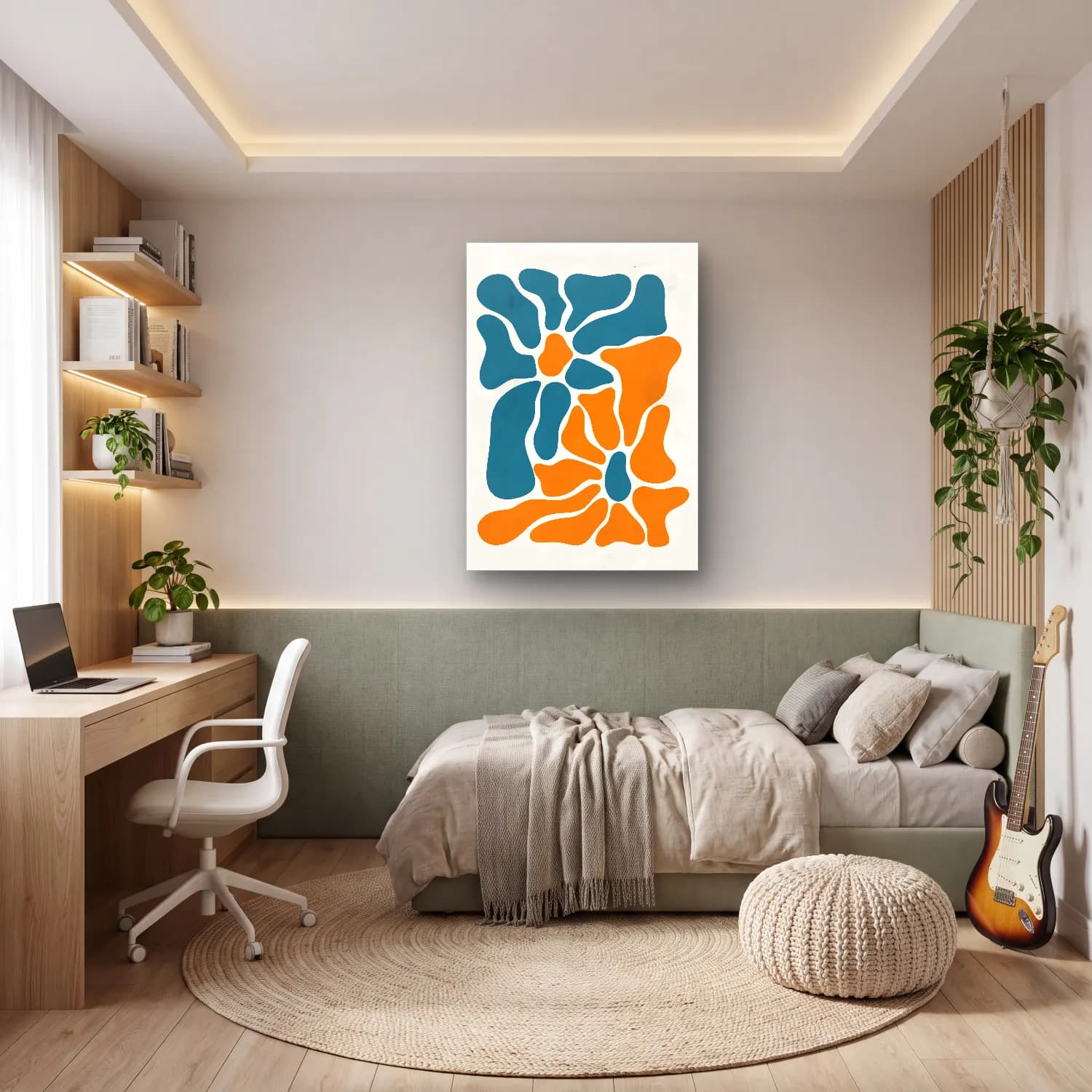 Boho Soyut Formlar No. 11 cam tablo — genç odasında