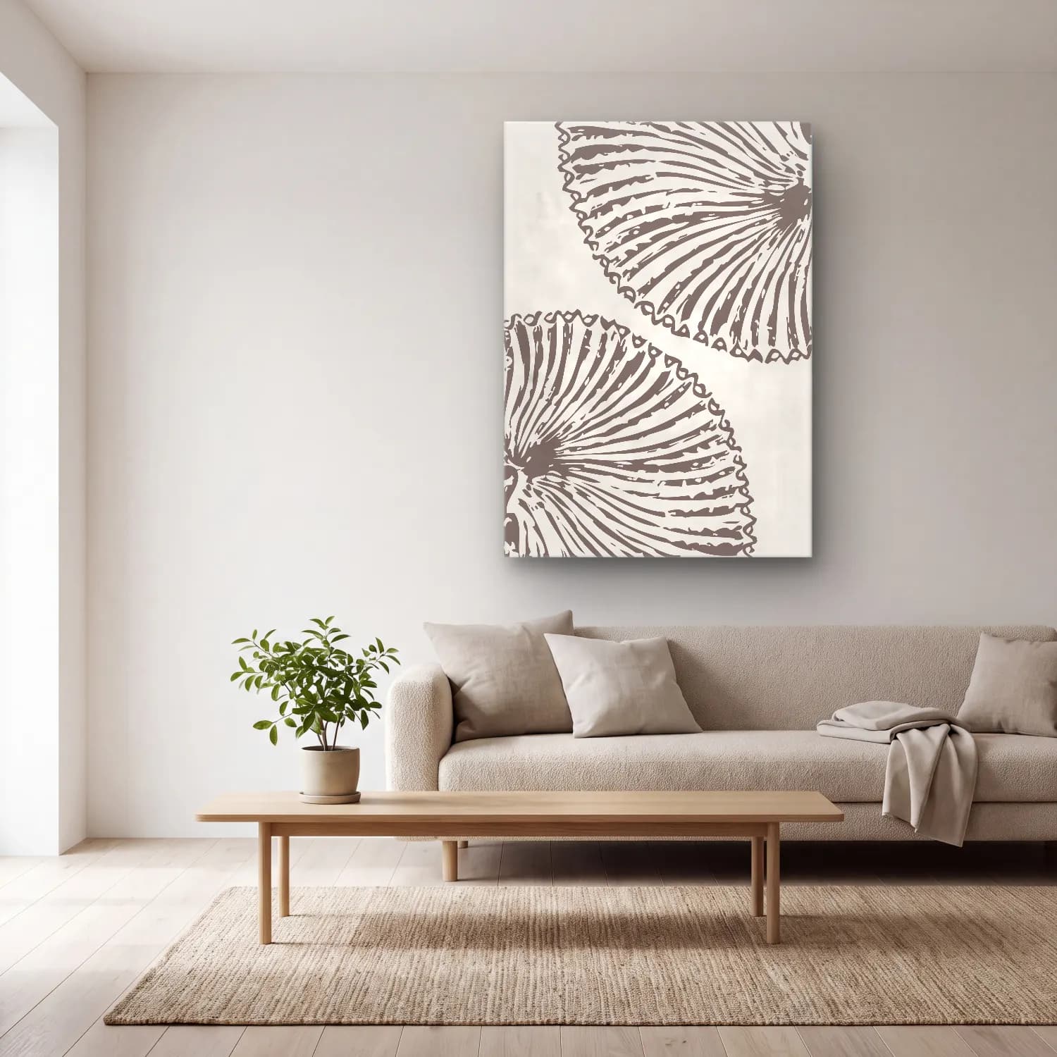 Boho Çiçek Deseni No. 19 cam tablo — açık renk salonda