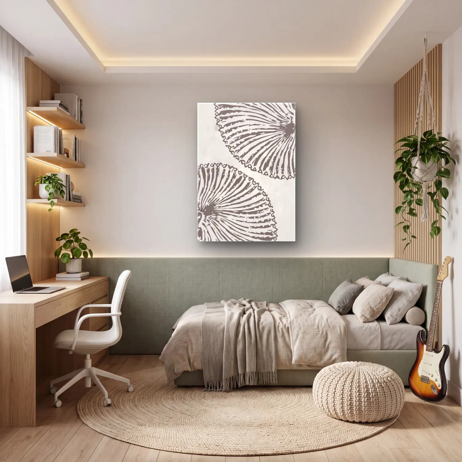 Boho Çiçek Deseni No. 19 cam tablo — genç odasında