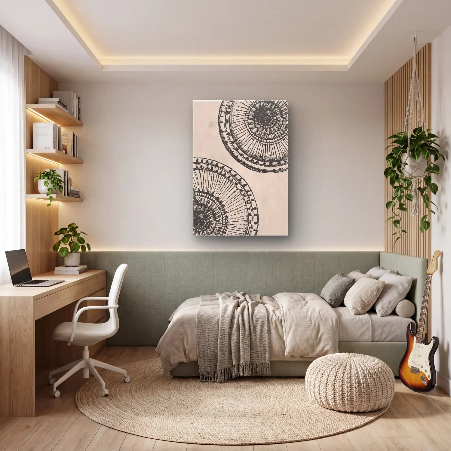 Boho Mantarlar cam tablo — genç odasında