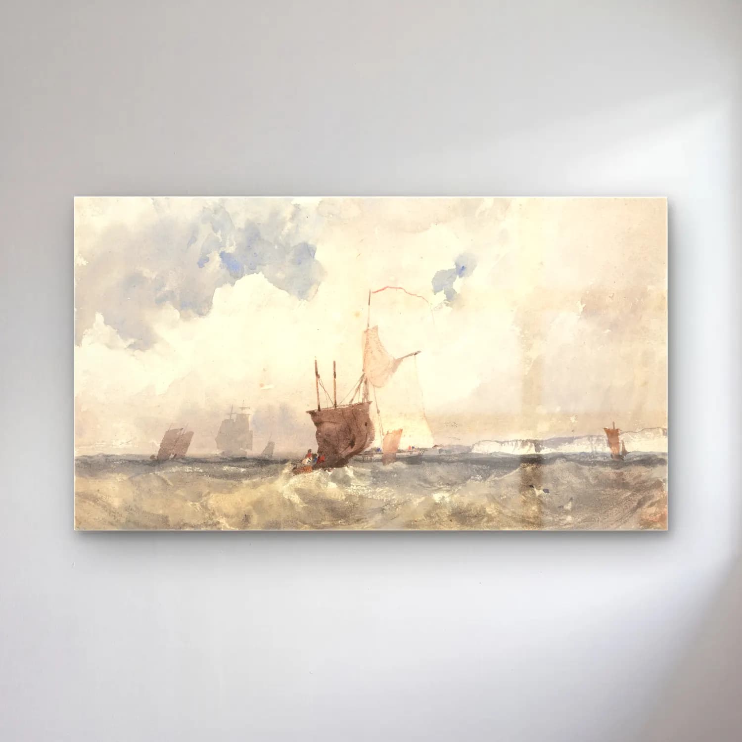 Richard Parkes Bonington – Vessels in a Choppy Sea cam tablo — Richard Parkes Bonington – Vessels in a Choppy Sea — suluboya fırtınalı denizde gemi