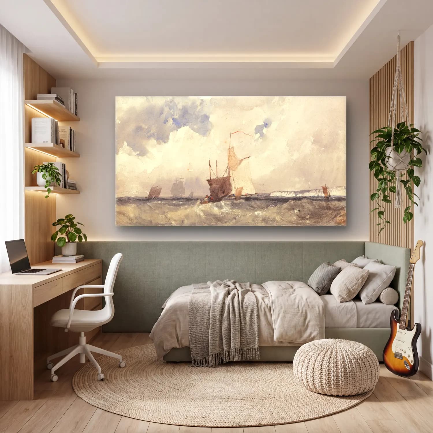 Richard Parkes Bonington – Vessels in a Choppy Sea cam tablo — genç odasında