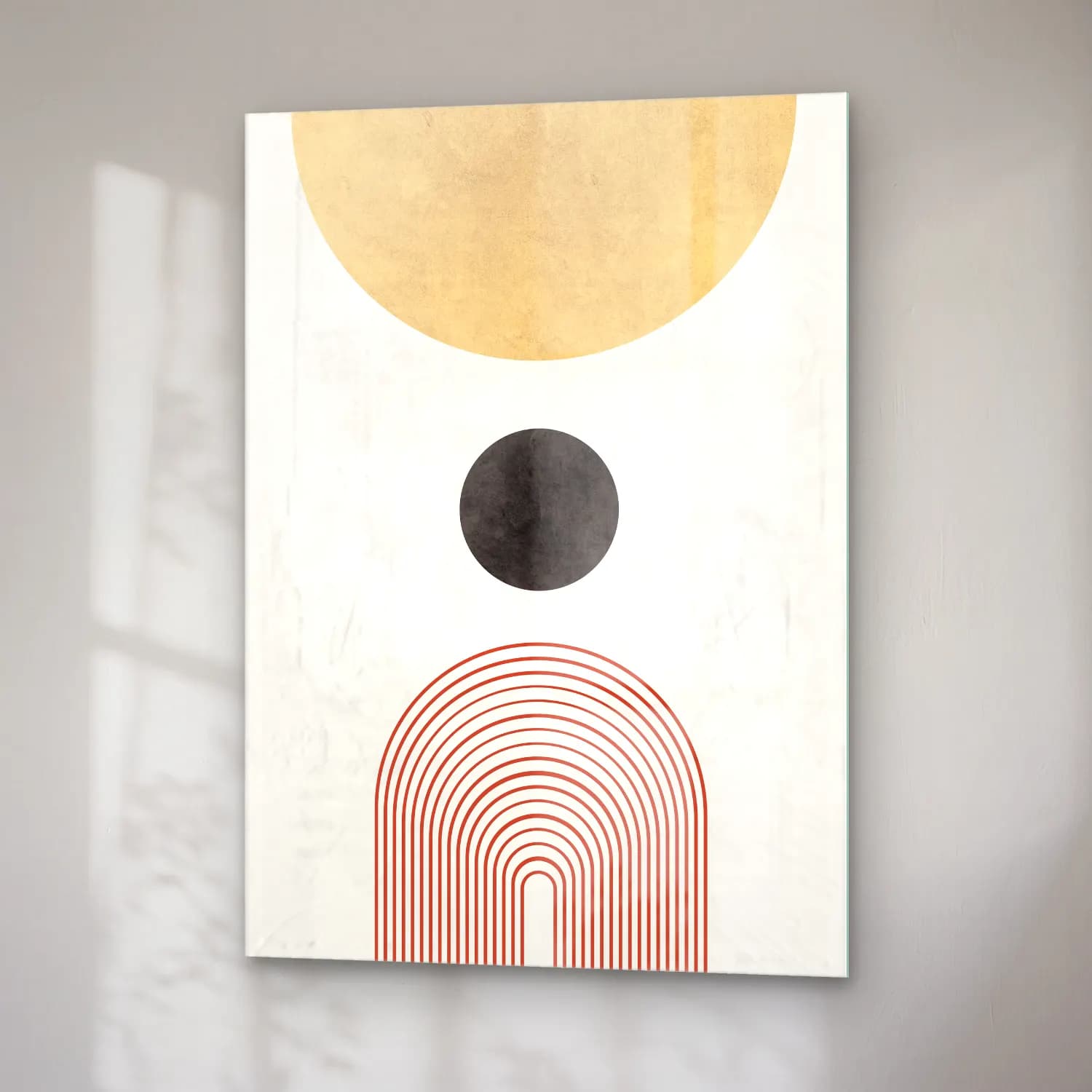 Boho Geometrik Daireler No. 6 cam tablo — sağ açıdan görünüm
