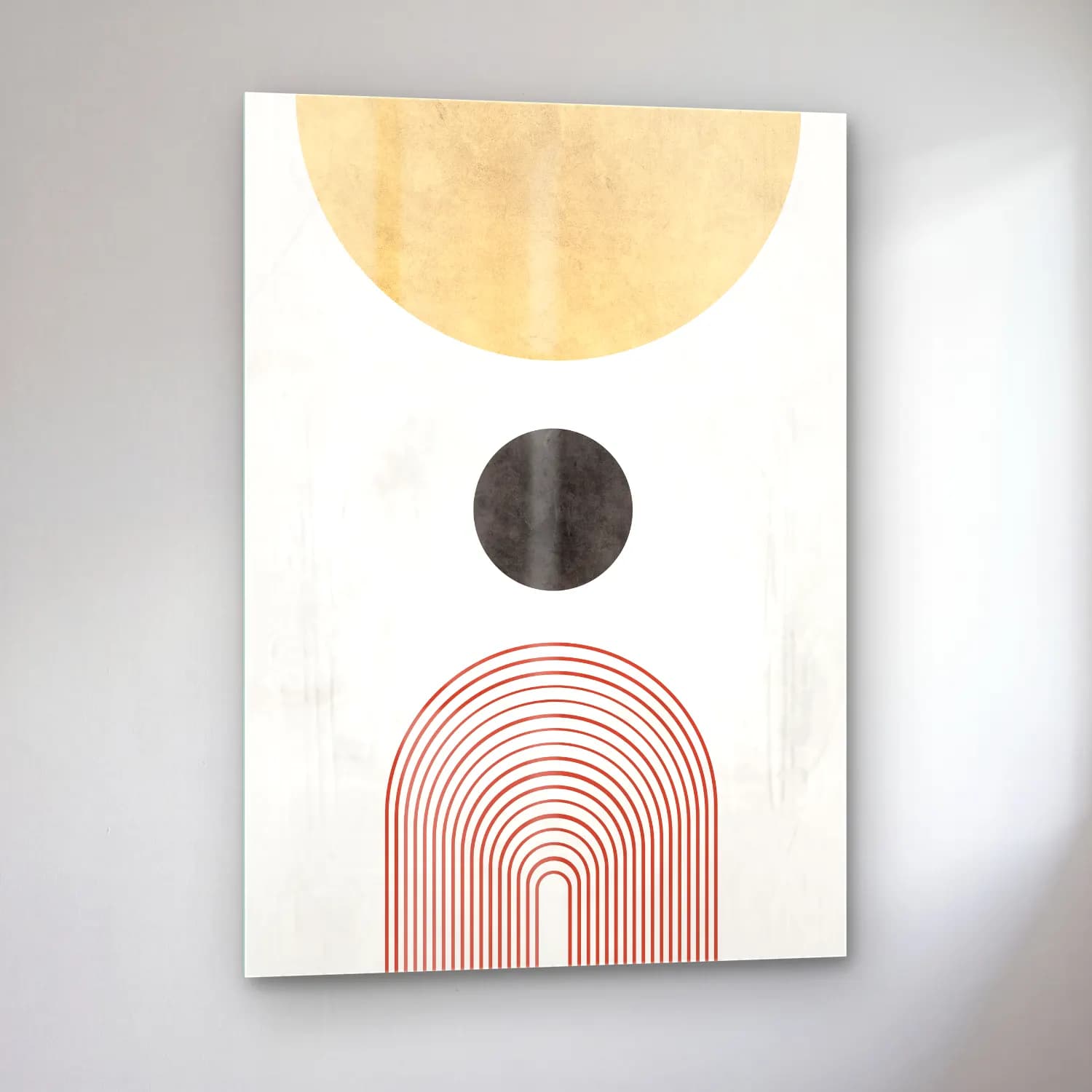 Boho Geometrik Daireler No. 6 cam tablo — sol açıdan görünüm