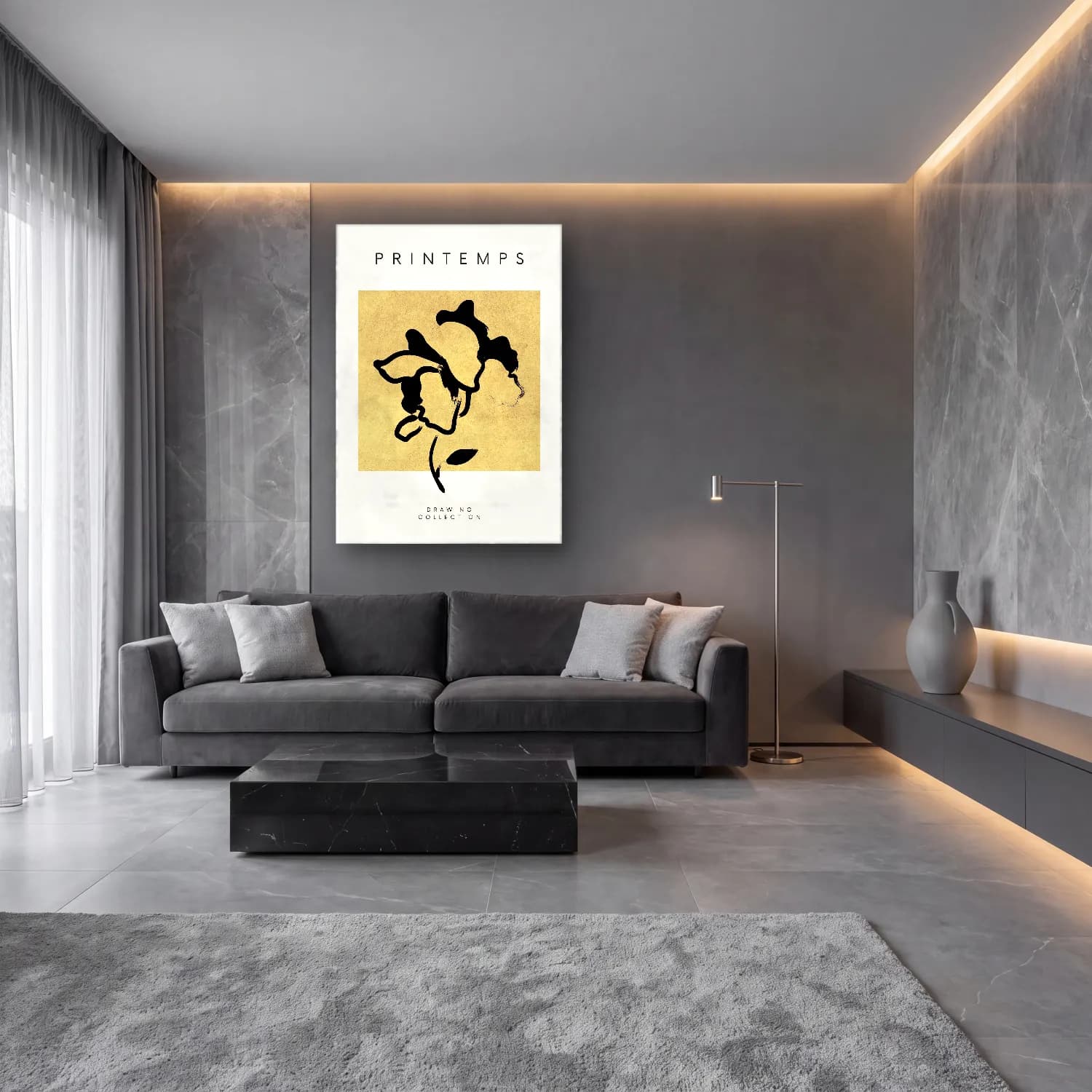 Çizgi Sanatı Soyut Yüz No. 3 cam tablo — lüks salon duvarında