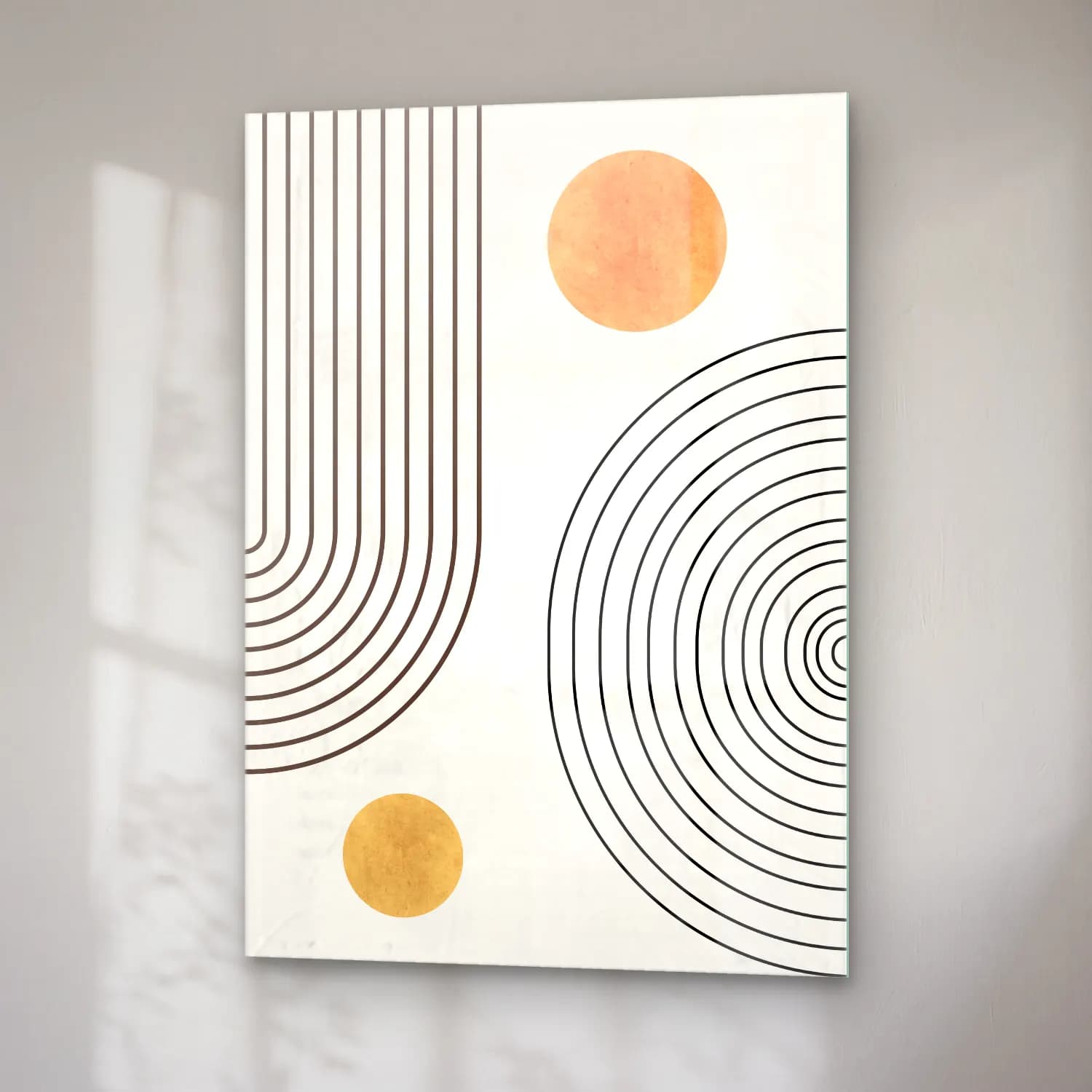 Çizgi Sanatı Geometrik Daireler No. 13 cam tablo — sağ açıdan görünüm
