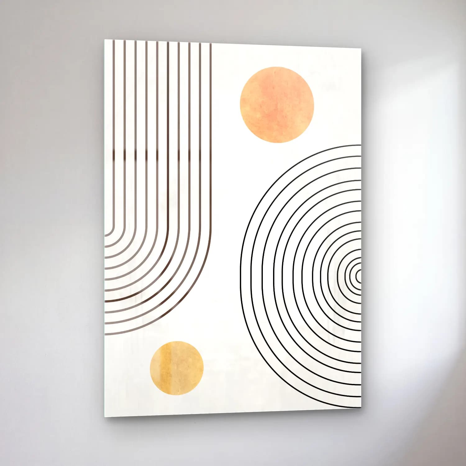 Çizgi Sanatı Geometrik Daireler No. 13 cam tablo — sol açıdan görünüm
