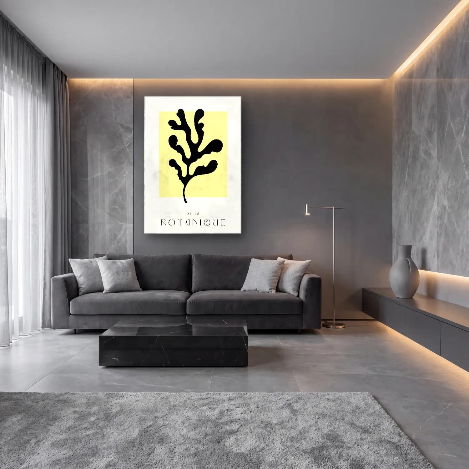 Çizgi Sanatı Soyut Formlar – Bej Tonlar cam tablo — lüks salon duvarında