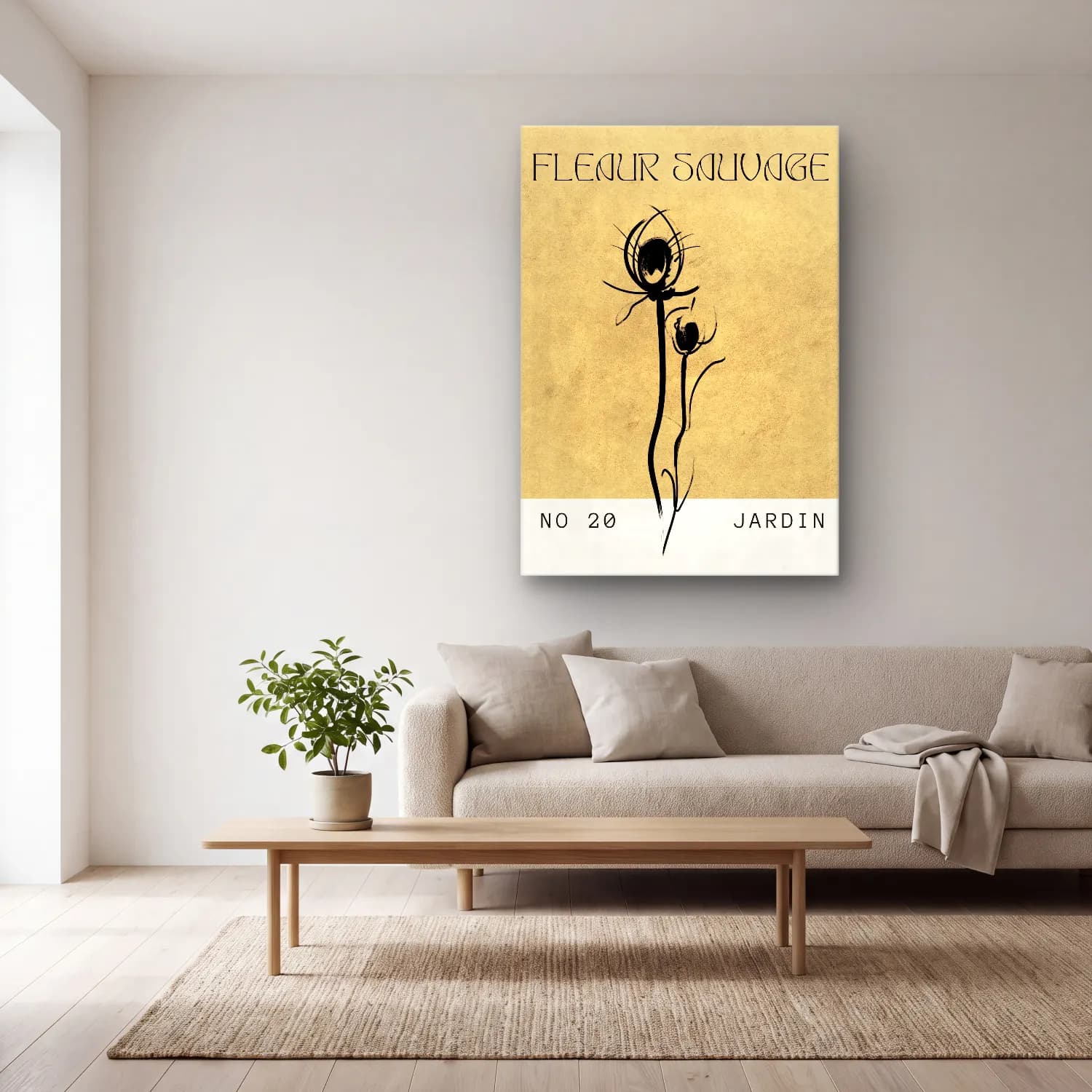 Çizgi Sanatı Lotus Çiçekleri No. 3 cam tablo — açık renk salonda