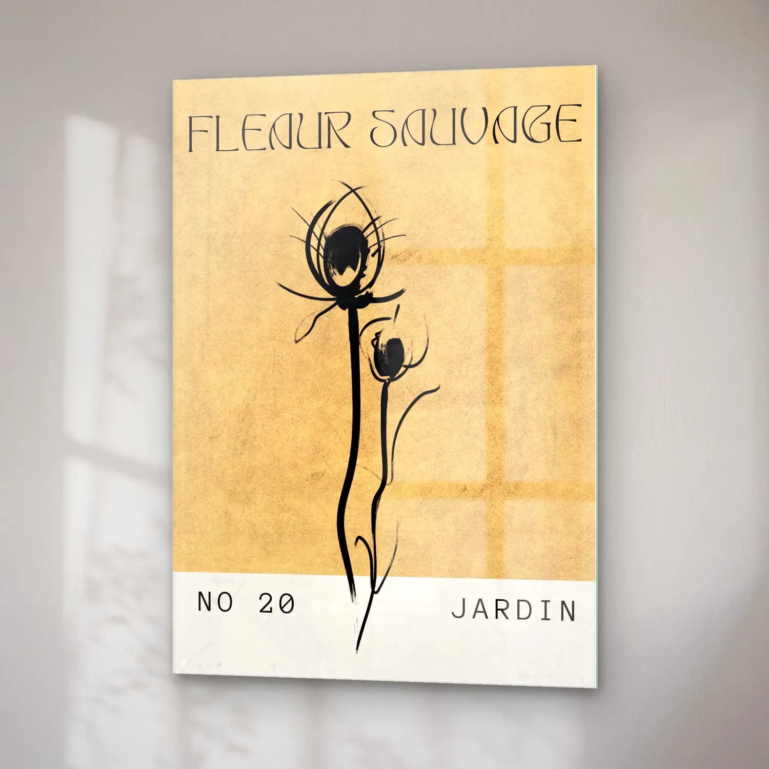 Çizgi Sanatı Lotus Çiçekleri No. 3 cam tablo — sağ açıdan görünüm