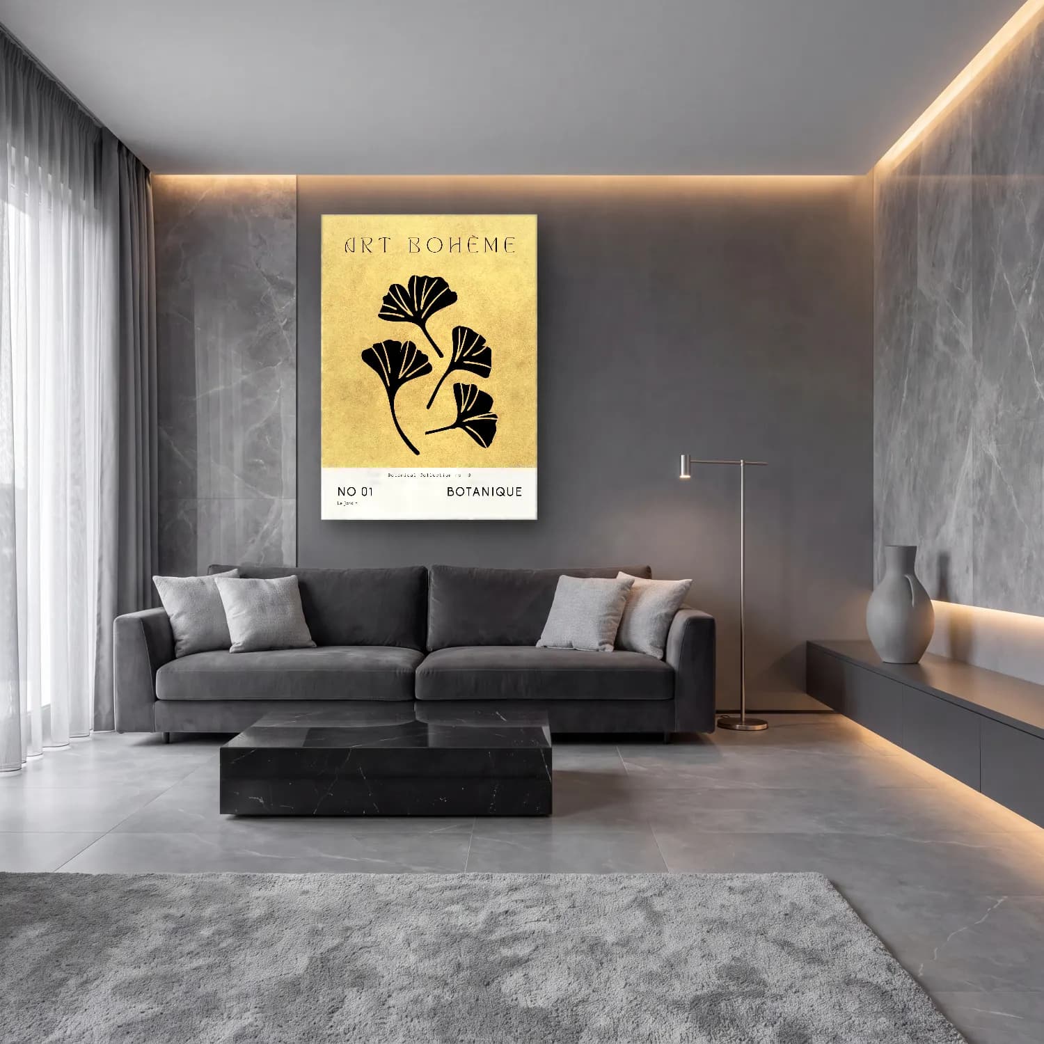 Botanik İllüstrasyon Botanik Yapraklar No. 17 cam tablo — lüks salon duvarında