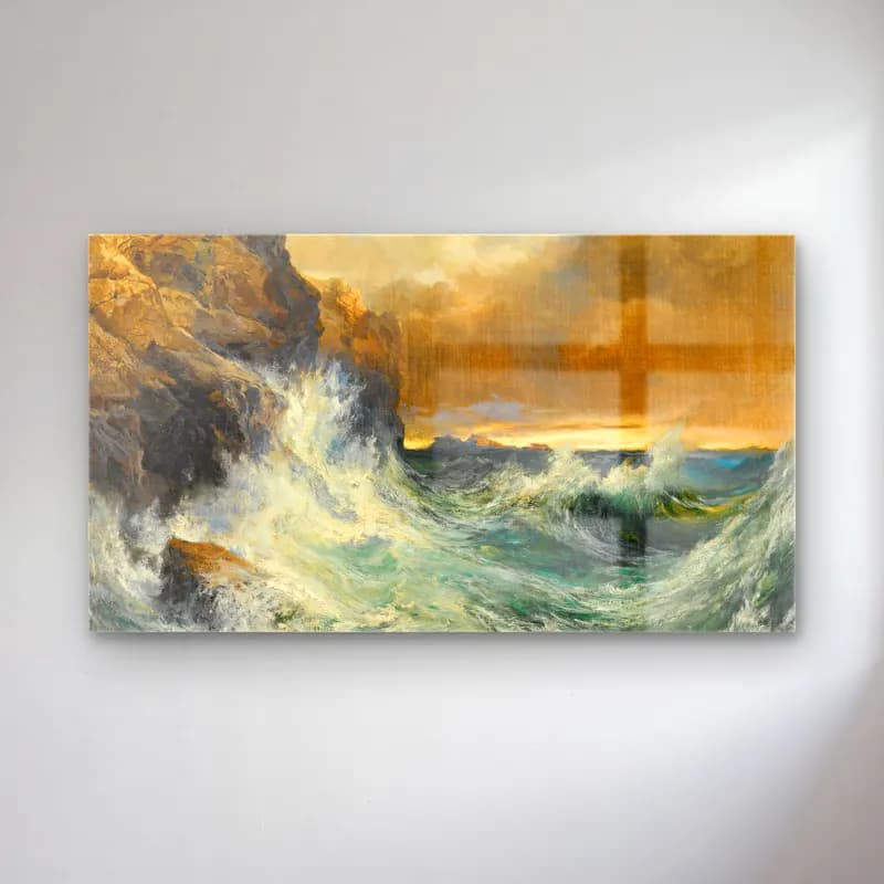 Thomas Moran – The Receding Wave cam tablo — Thomas Moran – The Receding Wave — empresyonist dalgalı sahil