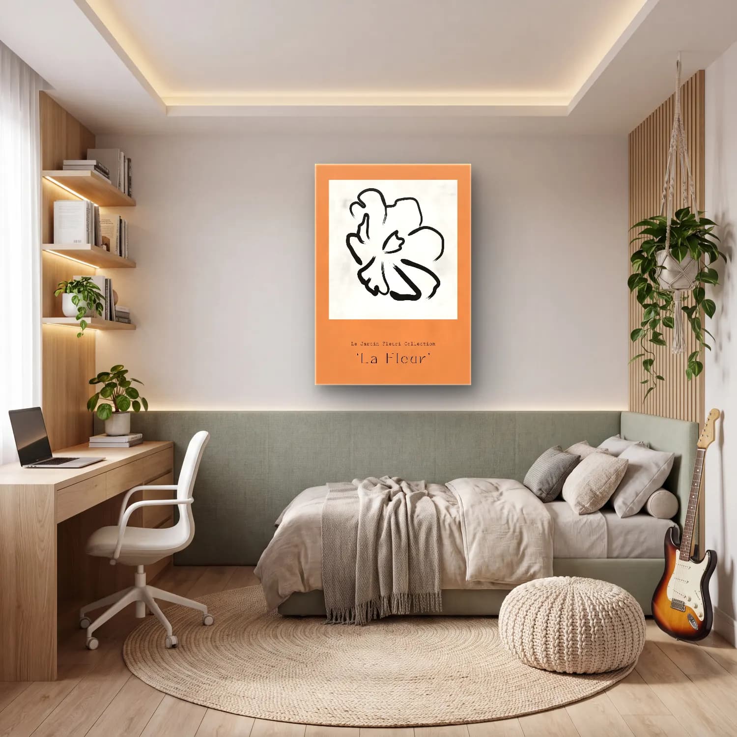 Çizgi Sanatı Çiçek Deseni No. 7 cam tablo — genç odasında
