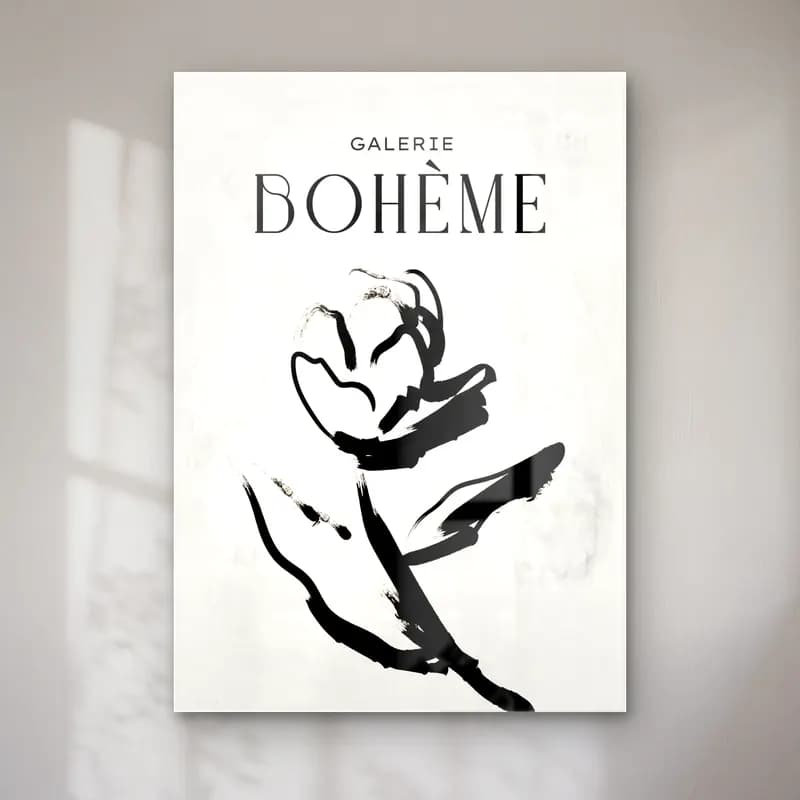 Boho Kadın Silueti – Siyah Beyaz Tonlar cam tablo — Boho Kadın Silueti – Siyah Beyaz Tonlar — boho kadın silueti
