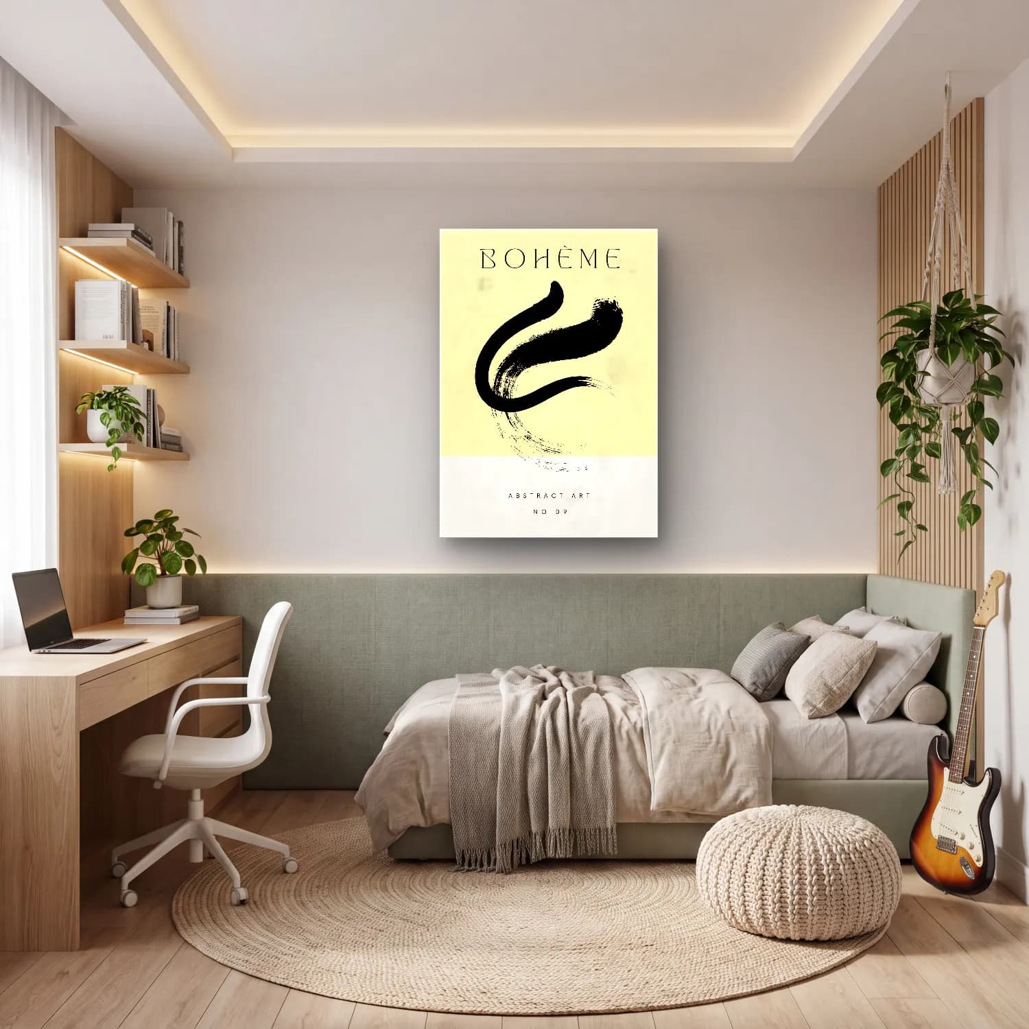 Çizgi Sanatı Soyut Fırça Darbeleri No. 3 cam tablo — genç odasında