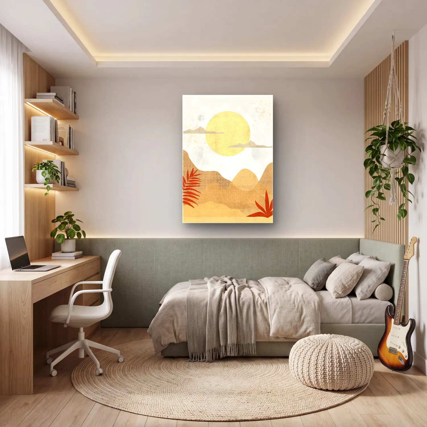 Boho Soyut Manzara No. 2 cam tablo — genç odasında