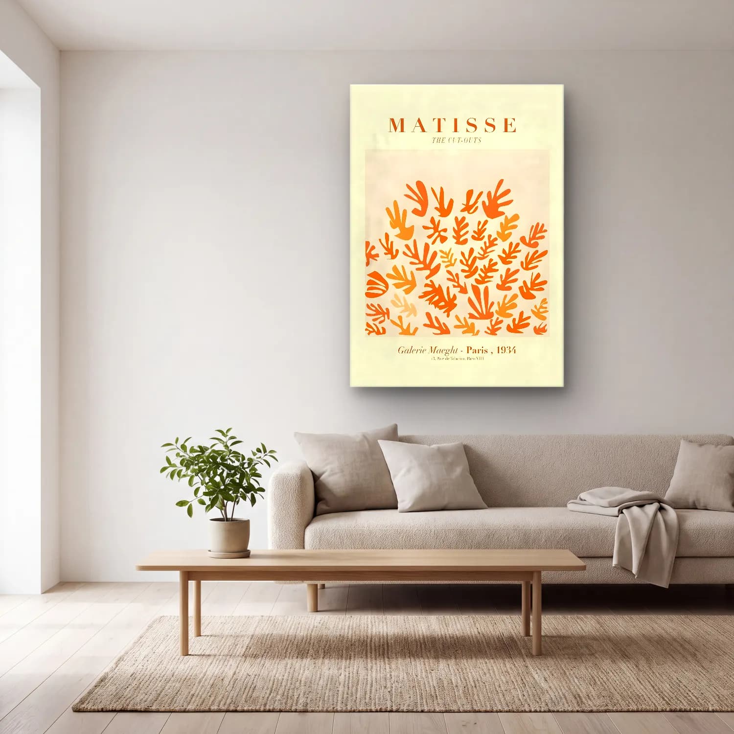 Boho Çiçek Deseni No. 23 cam tablo — açık renk salonda
