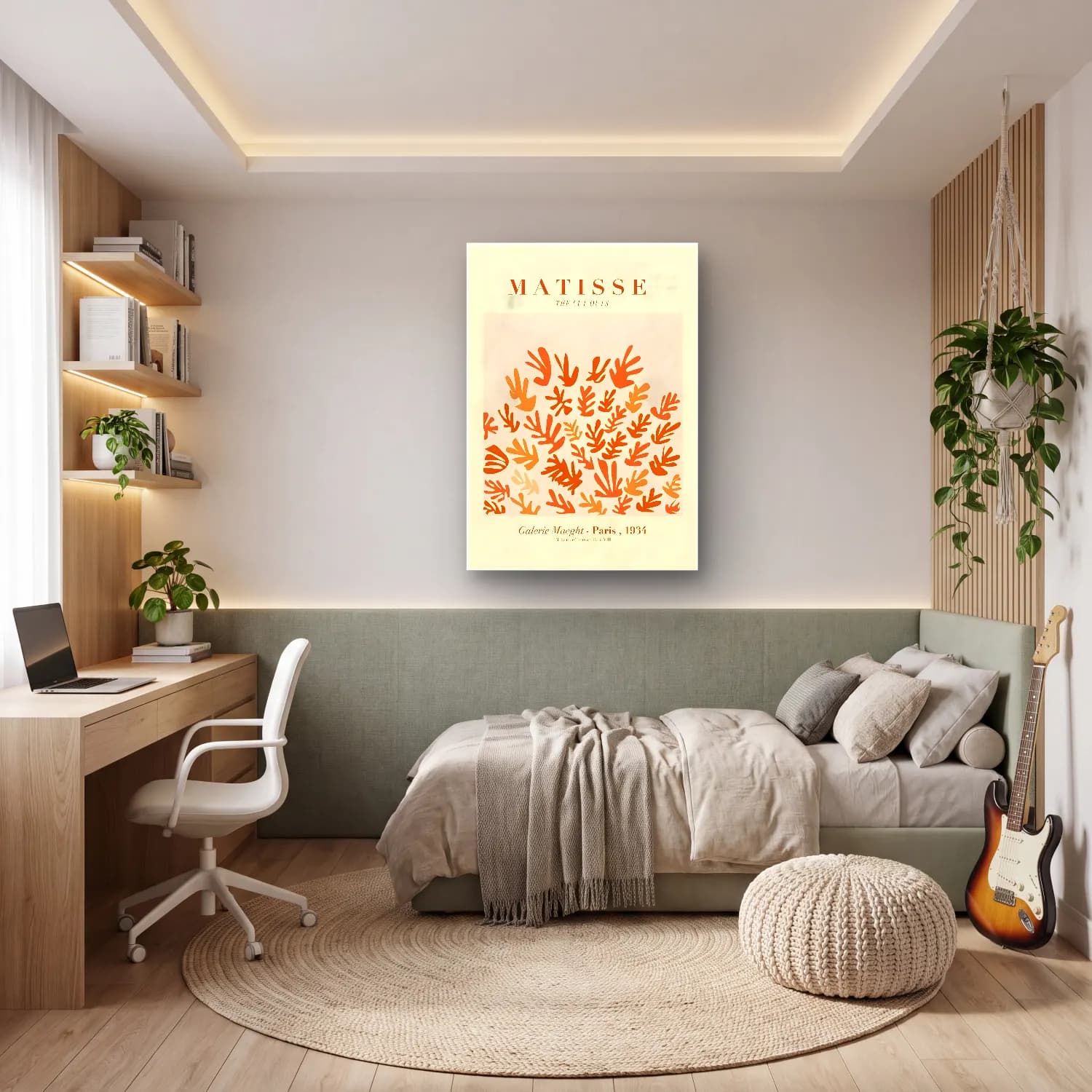 Boho Çiçek Deseni No. 23 cam tablo — genç odasında